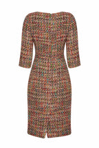 3/4 Sleeve Check Tweed Dress in Browns - Angela