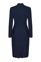 Long-Sleeve Shift Style Dress in Navy - Emma