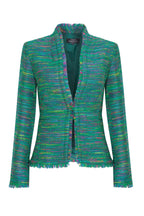 Bright Green and Multi-Coloured Striped Tweed Jacket - Diana