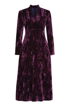 Long-Sleeved Dress with A-Line Skirt in Aubergine Crushed Velvet - Emilia