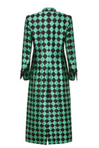 Vicky Long Coat in Green/Black Diamond