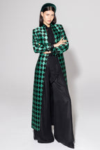 Vicky Long Coat in Green/Black Diamond