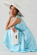 Lettie Dress in Aqua Ikat Printed Silk Shantung