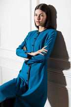 Sienna Coat in Petrol Wool Faille