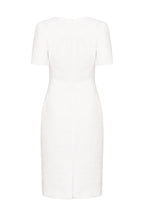 Plain White Tweed Dress with Neck and Hem Slits - Eve
