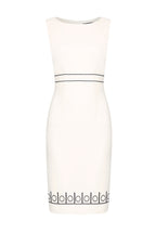 Sleeveless Ivory Faille Shift Dress with Black Embroidery Detail - Aude