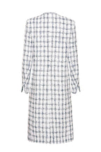Dress Coat in White Tweed with Subtle Navy Overchecks - Vanya