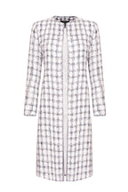 Dress Coat in White Tweed with Subtle Navy Overchecks - Vanya