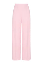 Wide Leg Trousers in Plain Pink Wool Faille - Paloma