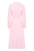 Long Sleeved Midi Dress in Pale Pink Wool Crepe Cady - Cleo