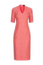 Scarlet Red Chevron Dress with Short Sleeves - Em