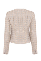 Short Tweed Edge-to-Edge Jacket in Taupe Colours - Gina