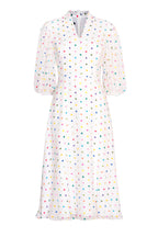 Embroidered Dot Chiffon Short-Sleeved Midi Dress with Flared Skirt - Sof