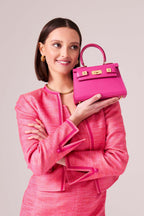 Bright Pink/Orange Short Tweed Jacket with Braid Buttons - Carrie