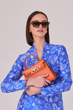 Silk Dress with A-line Skirt in Royal Blue/Ivory Paisley Print - Emi