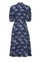 Sof Dress in Navy/Pink Floral Printed Silk Cloqué