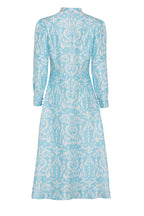 Sophie Dress in Turquoise Ikat Printed Silk Shantung