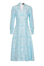 Sophie Dress in Turquoise Ikat Printed Silk Shantung