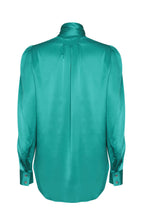 Tie-Neck Silk Satin Blouse in Emerald - Denisa