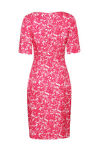 Dress in Pink Flower Print in Cloqué Silk - Angie