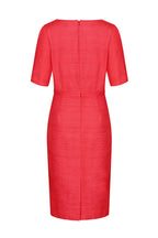 V-Neck Shift Dress with Short Sleeves in Scarlet-Red Raw Silk - Amelia