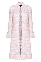 Tweed Dress Coat in Ivory with Scarlet Tufted Stripes - Claire