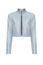 Waist-Length Jacket in Silk Slub Stripe Sky - Hermione
