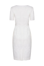 Plain Ivory Raw Silk Shift Dress with Neck and Hem Slits - Eve