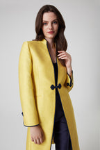 Yellow Dress Coat in Summer Brocade with Cord Trim and Frogging - Vicky