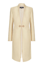 Gold Dress Coat in Summer Brocade with Cord Trim and Frogging - Vicky