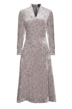 Midi Flared Dress in Grey Devoré Velvet - Sophie