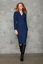Long-Sleeve Shift Style Dress in Navy - Emma