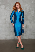 Moiré Silk Sateen Dress in Royal/Emerald - Emma