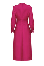 Double Breasted, Long Sleeved Coat Dress with Buttons in Magenta Wool - Savannah