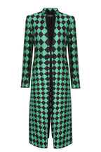 Vicky Long Coat in Green/Black Diamond
