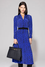 Nadia Dress in Blue/Navy Diamond Print