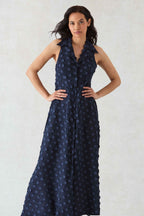 Ella Dress in Navy Disc Appliquéd Voile