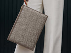 Large Pouch in Logo Jacquard Print - Beige/Taupe