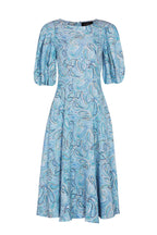 Letitia Dress in Sky Blue Paisley Printed Silk Cloqué