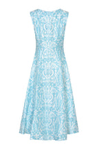 Lettie Dress in Aqua Ikat Printed Silk Shantung