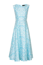 Lettie Dress in Aqua Ikat Printed Silk Shantung