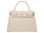A large beige, natural grainy print Italian calf leather handbag with top handle, detachable strap and gold plated hardware.