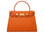 A large orange, natural grainy print Italian calf leather handbag with top handle, detachable strap and gold plated hardware.