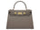 A large taupe coloured, natural grainy print Italian calf leather handbag with top handle, detachable strap and gold plated hardware.