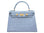 A large pale blue , ‘croc’ print Italian calf leather handbag with top handle, detachable strap and gold plated hardware
