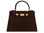 A large brown Italian leather, natural print handbag with gold hardware, a top handle with a detachable strap on a white background.