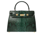 Maya Large Pythonskin Handbag - Dark Green