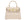 Beige Italian leather handbag with gold hardware on a white background