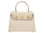 Beige Italian leather handbag with gold hardware on a white background