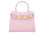 A pale pink, medium-sized, grainy print Italian calf leather handbag with gold-plated hardware, detachable strap and a top handle.